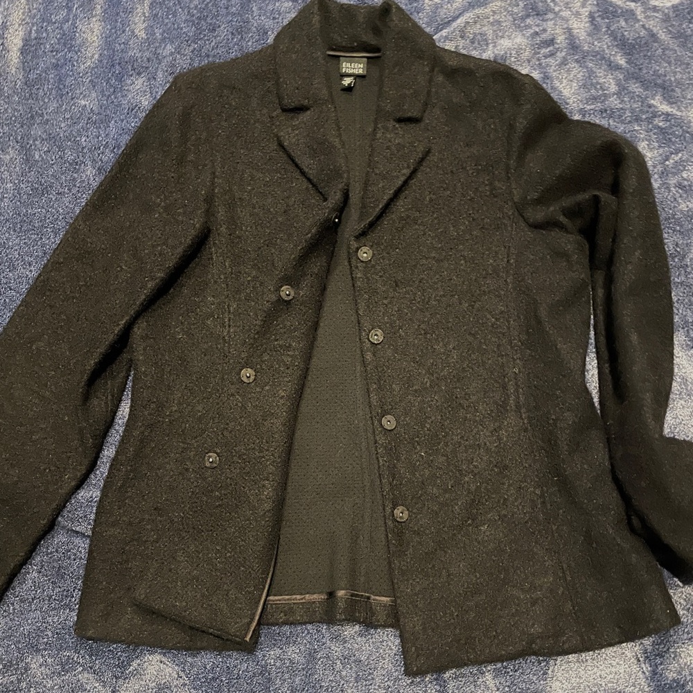 Eileen Fisher Vintage Black Jacket 
Virgin Wool / Morino Wool 
Super Soft
